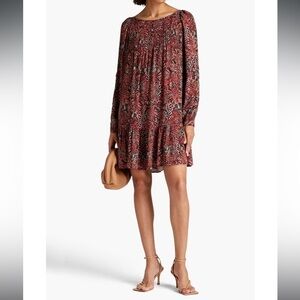 Nicholas Devan Gathered Snake-Print Crepe Long Sleeve Tie Back Mini Dress 12